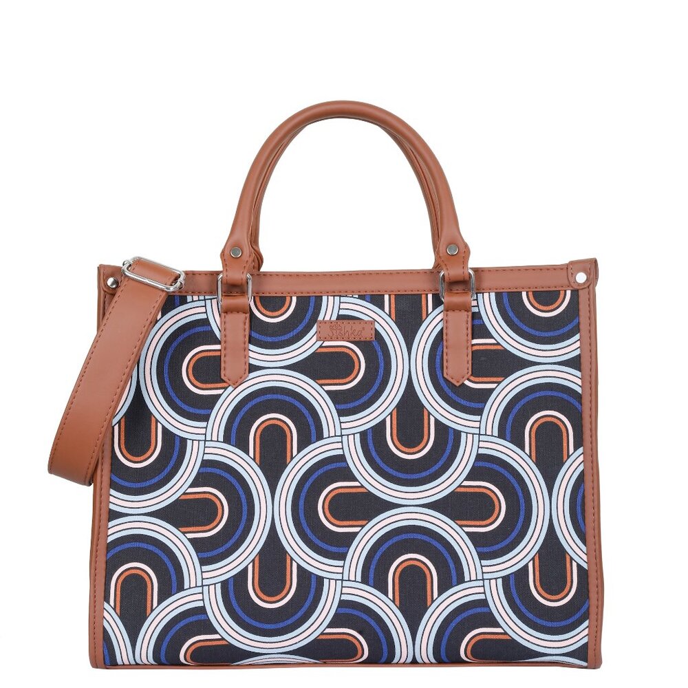 Hand Crafted Abstract Printed Fabric Laptop Bag, Shoulder Satchel for Women